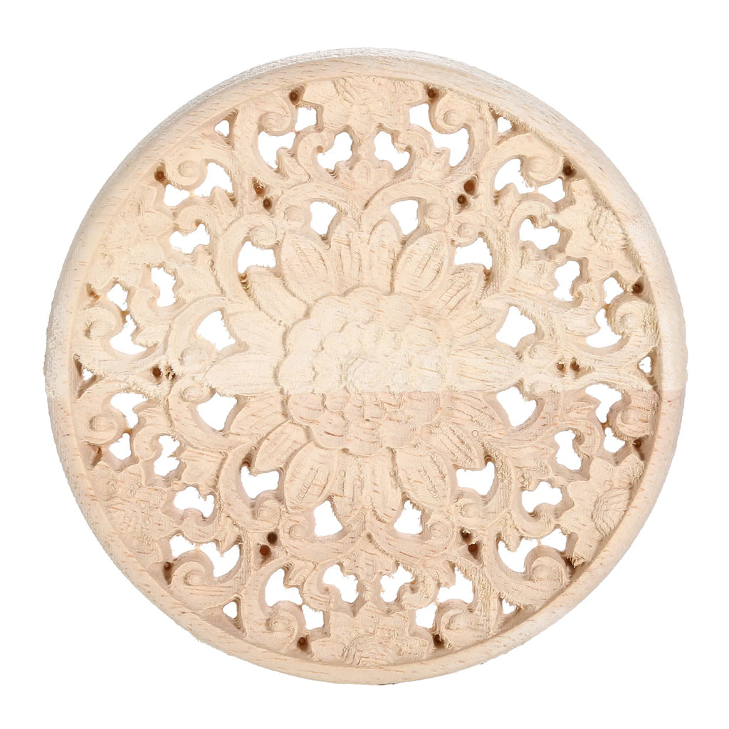 1 pc Unfinished Natural Floral Wood Carved Woodcrafts decorations for Wall Door Furniture Cabinet wood signs for home decor Oasis Select
