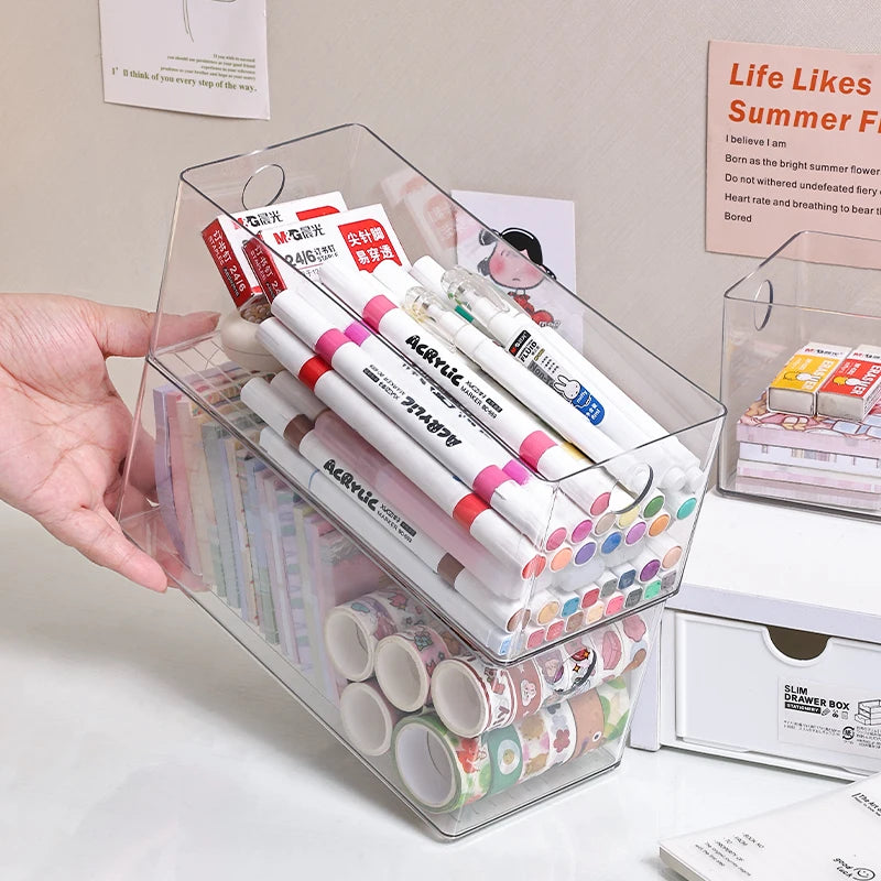 1pc/2pcs acrylic round hole foldable drawer stationery storage box desktop drawer office bedroom dormitory organizer box Oasis Select