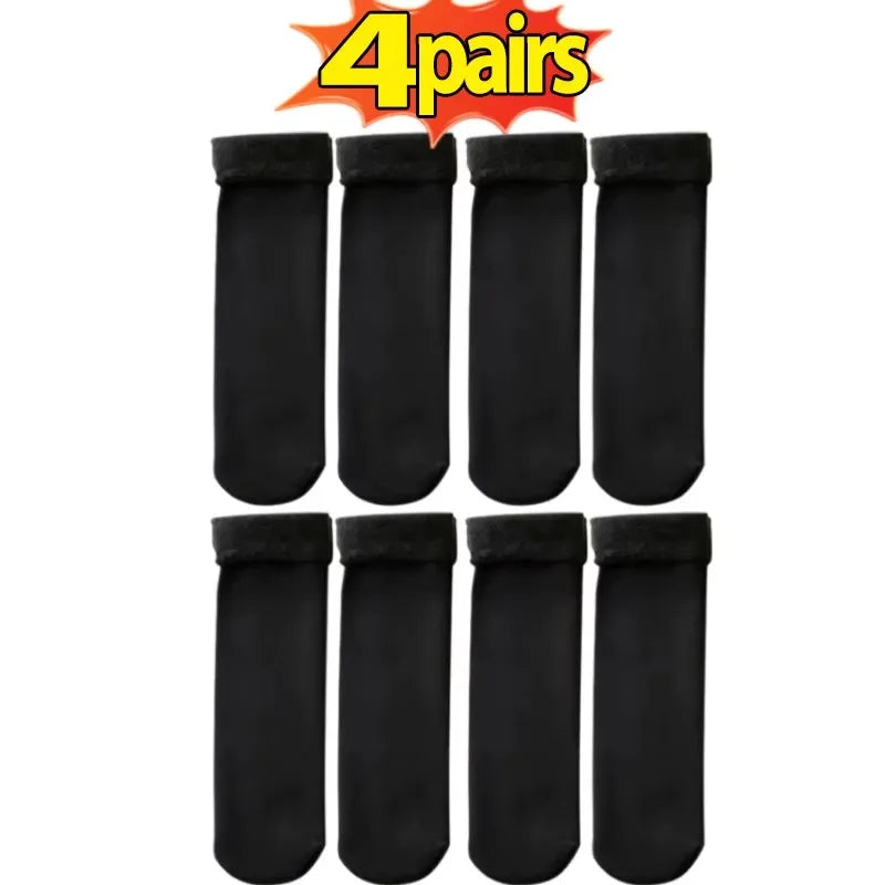 1-10Pairs Women Winter Warm Thicken Short Thermal Cashmere Wool Socks Nylon Snow Velvet Boots Home Floor Calcetines Mujer Sock Oasis Select 4pair-black