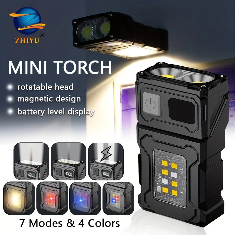 EDC Mini LED Flashlights Rechargeable Magnetic Torch Clip-On EDC Handheld Work Light for Hiking Camping Dog Walking Emergencies Oasis Select