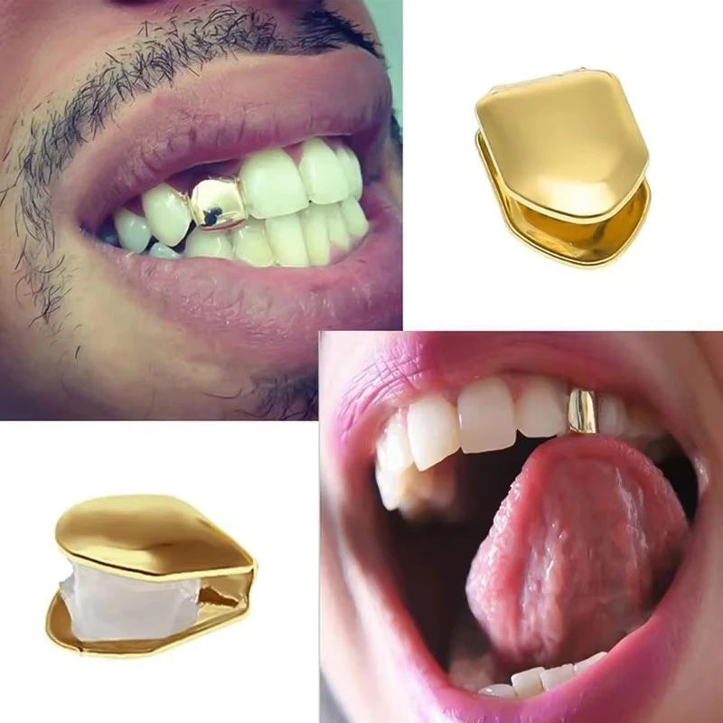 1/2/3/4pcs Fashion Gold Color Small Single Tooth Cap Grills Hip Hop Style Teeth Grill Golden Dental Braces Teeth Makeup Tools Oasis Select