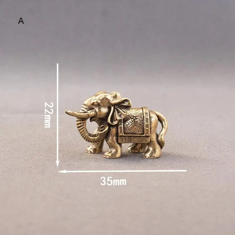 Copper Lucky Elephant Small Ornaments Brass Blessing Elephant Miniature Figurine Antique Bronze Animal Statue Oasis Select A