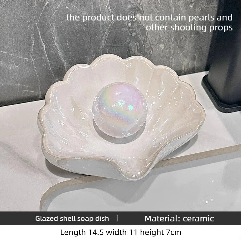 Shell Soap Box Bathroom Creative High-end Light Luxury Home and Daily Necessities Ceramics Decoration Oasis Select beige