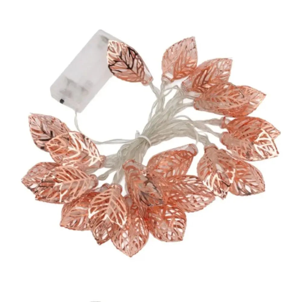 Rose Gold 3D Metal Leaf LED String Lights | Battery Operated