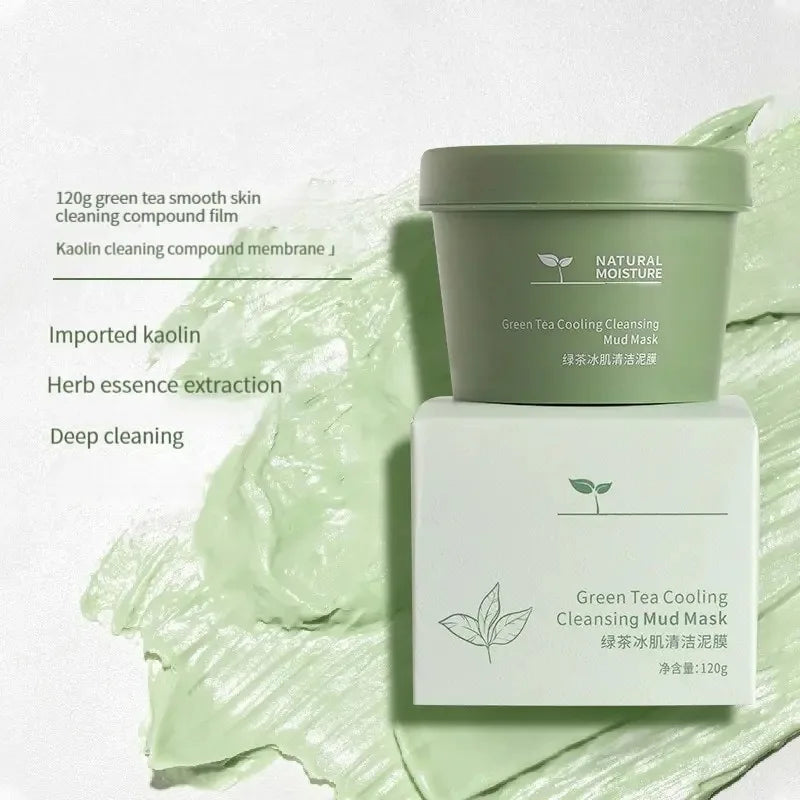 Green Tea Ice Mud Mask Cleansing Moisturizing Oil Control Blackhead Removal Cleansing Mud Mask Applicator Mud Mask 1PCS 120g Oasis Select
