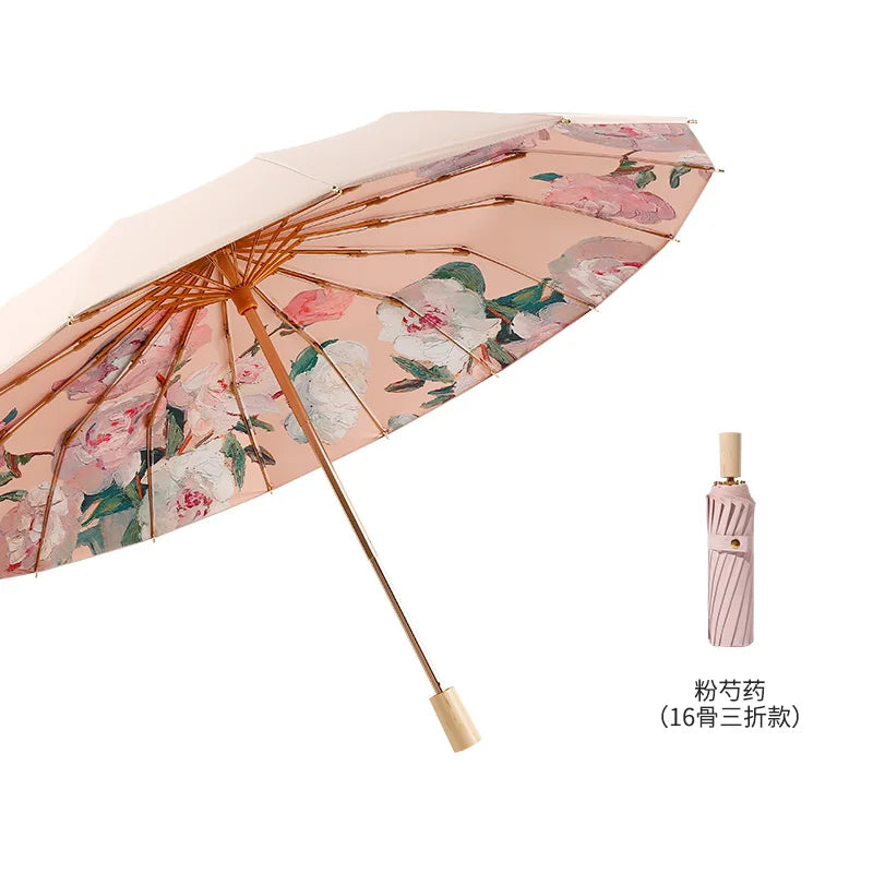 16 Bone Titanium Silver Sun Umbrella Protection UV Sunshine Rain