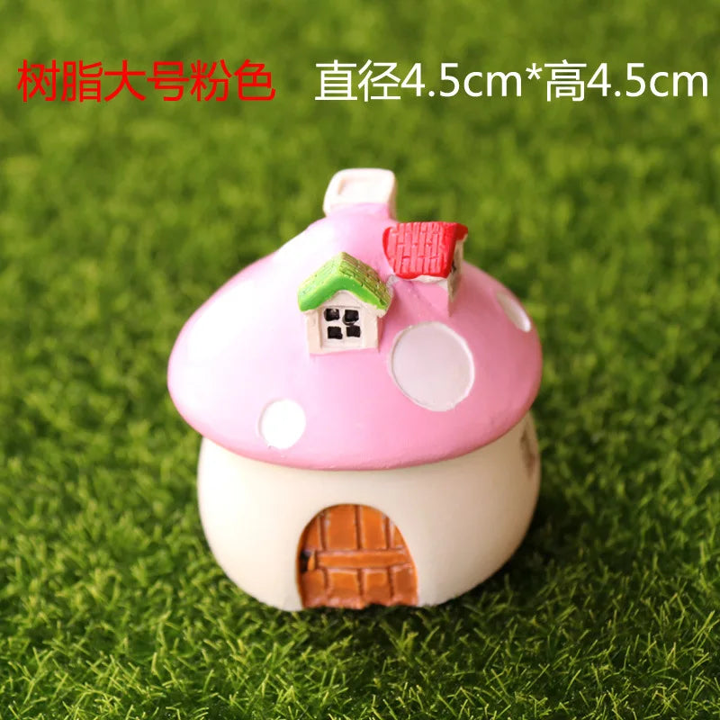 Mini Resin Moss Micro Landscape Decor Outdoor Fairy Miniature Garden Mushroom House Ornaments Handicraft Flower Pot Accessories Oasis Select L-pink