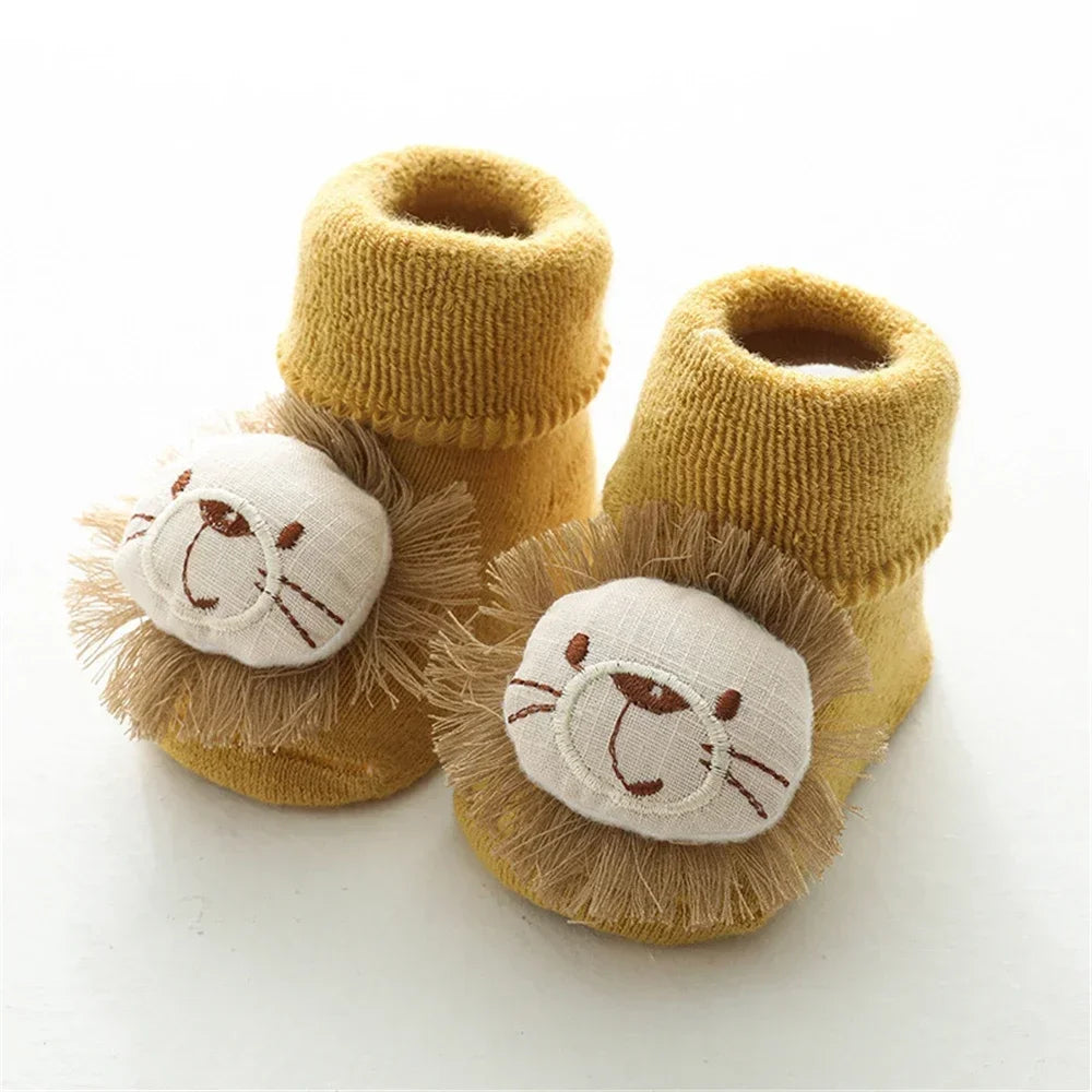 Baby Socks 0-12Month Cartoon Animal Newborn Socks Infant Baby Boy Baby Girl Socks Anti Slip Floor Socks Leg Warmers Winter Warm Oasis Select Yellow-Lion