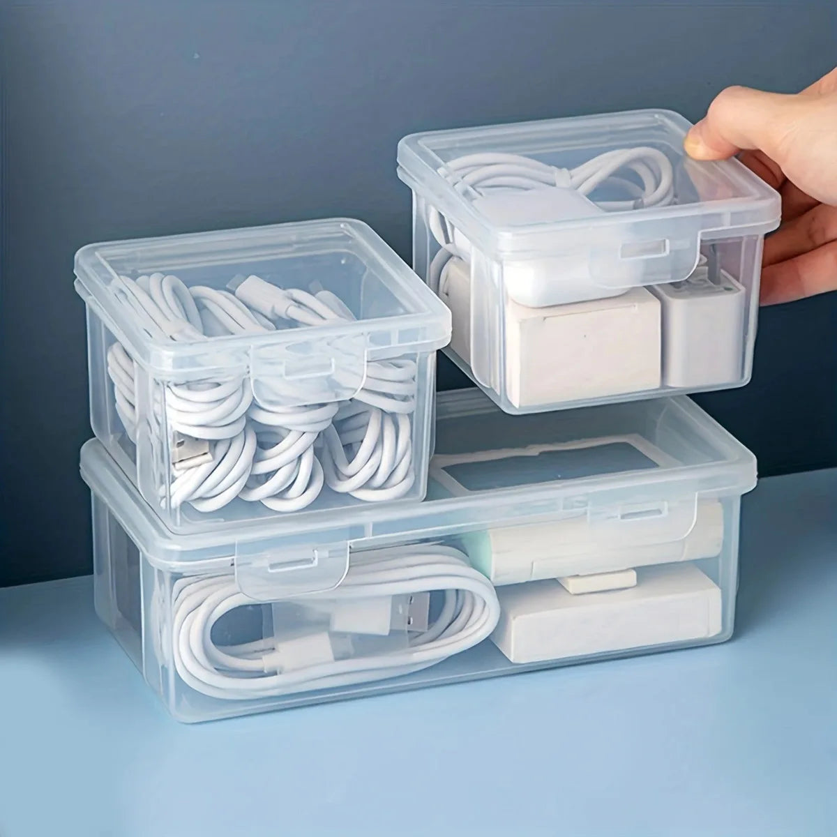 1pc data cable storage box with lid, charger, USB flash drive, headphone storage container, miscellaneous sorting box Oasis Select