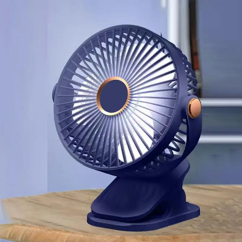 Portable Mini 360° Rotatable USB Charging Clip On Desk Fan with Night Light, Clip Hanging Cooling Fan for Indoor & Outdoor Use Oasis Select USB Type-C Blue