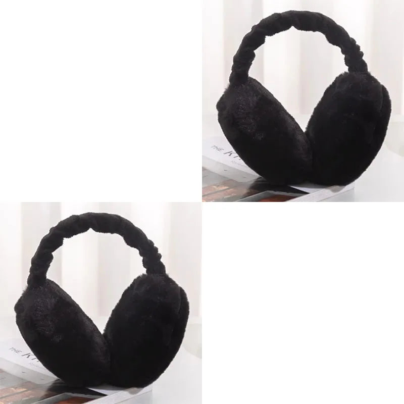 1/2/3/4pcs Solid Color Soft Plush Ear Warmer Winter Warm Earmuffs Fashion Ear Cover Outdoor Protection Ear-Muffs Folding Earflap Oasis Select 2pcs-Black