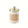 Cotton Swab Ball Pad Holder, Plastic Organizer with Lid, 10 oz Cotton Swab Apothecary Jar, Clear Organizer, Cosmetic Organizer, Oasis Select gold 1pc