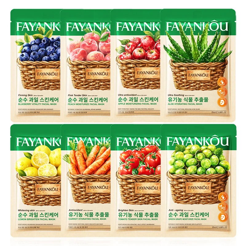 FAYANKOU Fruit Korean Sheet Masks 8-Pack – Hydrate & Brighten Korean Sheet Mask Oasis Select each 1pcs