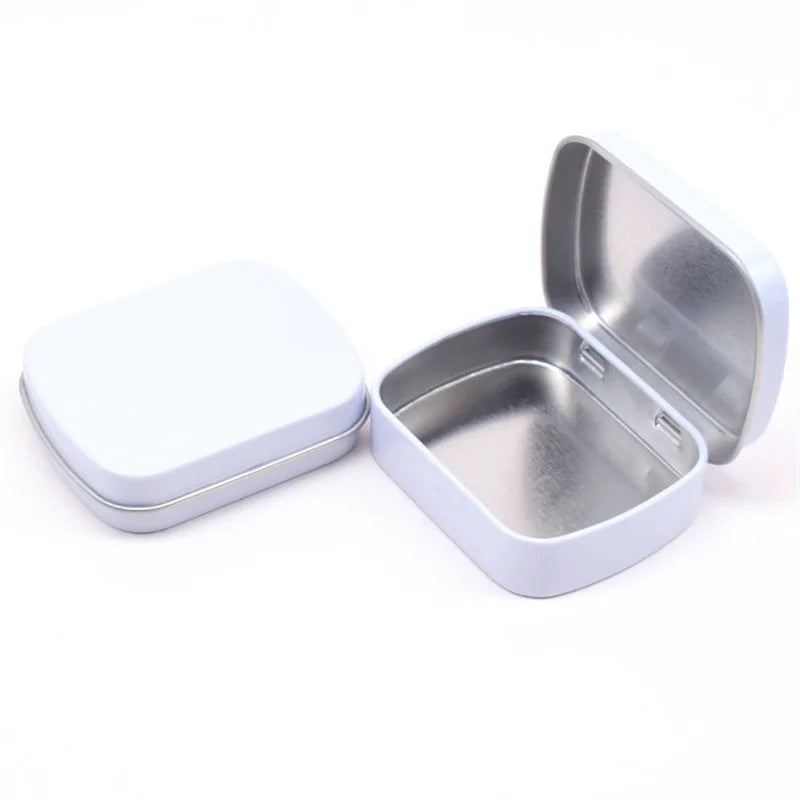 Mini Metal Hinged Tin Box with Lid, Empty Tins, Small Storage for Candy, Jewelry Collect Cases, Home Organizer Oasis Select White 60x47x15mm