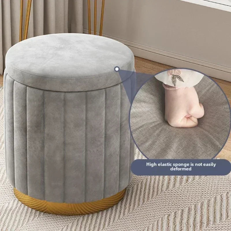 Makeup stool light luxury round stool chair bedroom Internet celebrity storage bench sofa stool dresser stool makeup chair small Oasis Select
