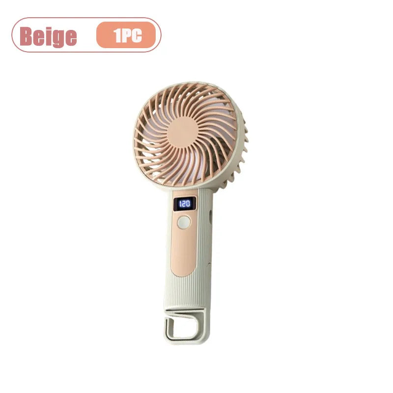 Digital Display Handheld Fan Mini Portable USB Rechargeable 2 in 1 Desktop Standing Cooling Fan for Office Travel Outdoor Oasis Select Beige-1PC
