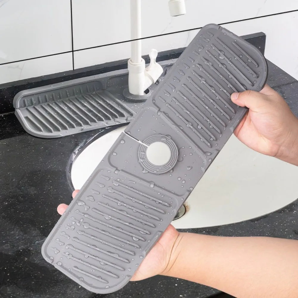 Practical Silicone Faucet Mat Black/Grey Faucet accessories Water Catcher Mat Splash proof Countertop Protector Kitchen Bathroom Oasis Select