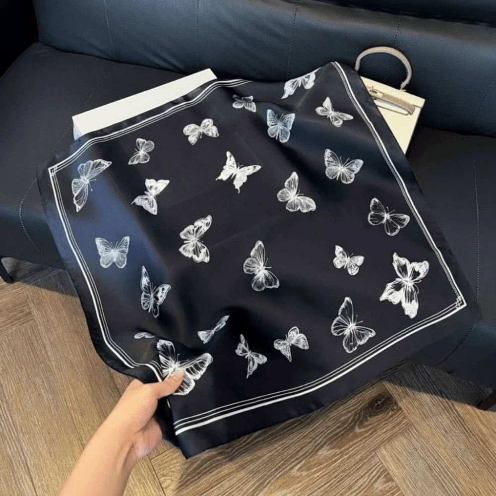 Versatile Elegant Women Scarf Square Shape Silk Imitation Neckerchief Butterfly Print Bandana Women Accessories Oasis Select