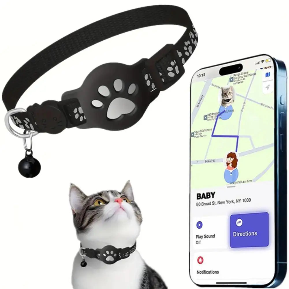 Cat Collar Compatible with Apple Airtag with Bell Adjustable Safety Buckle Reflective GPS Collar for Kittens Puppies Oasis Select