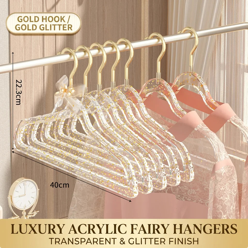 Acrylic Hanger Home Clothes Non-slip Trouser Rack Drying Coat Suit Space Saving Hanger Rack Wardrobe Storage Organization Oasis Select Gold Pink-10pcs