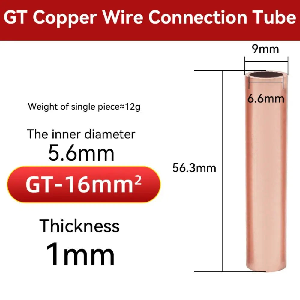 Ferrule Lug Connector Crimp Terminal GT Copper Wire Cable Hole Passing Connecting Sleeve Tube GT-10/16/25/35/50/70/95/120mm2 Ter Oasis Select GT-16mm2