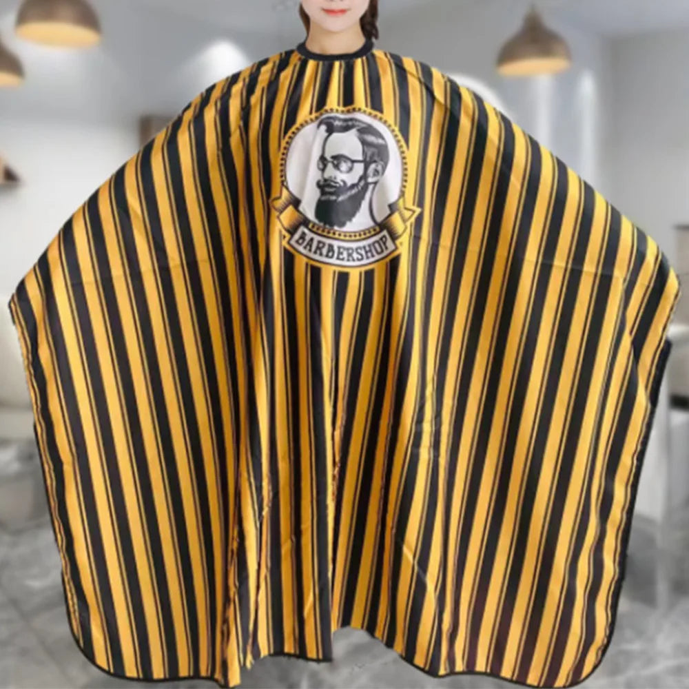 Barber Printed Hair Cutting Cape Yellow Black Striped Waterproof Salon Cape for Men Hair Styling Professional Barber Tool Oasis Select