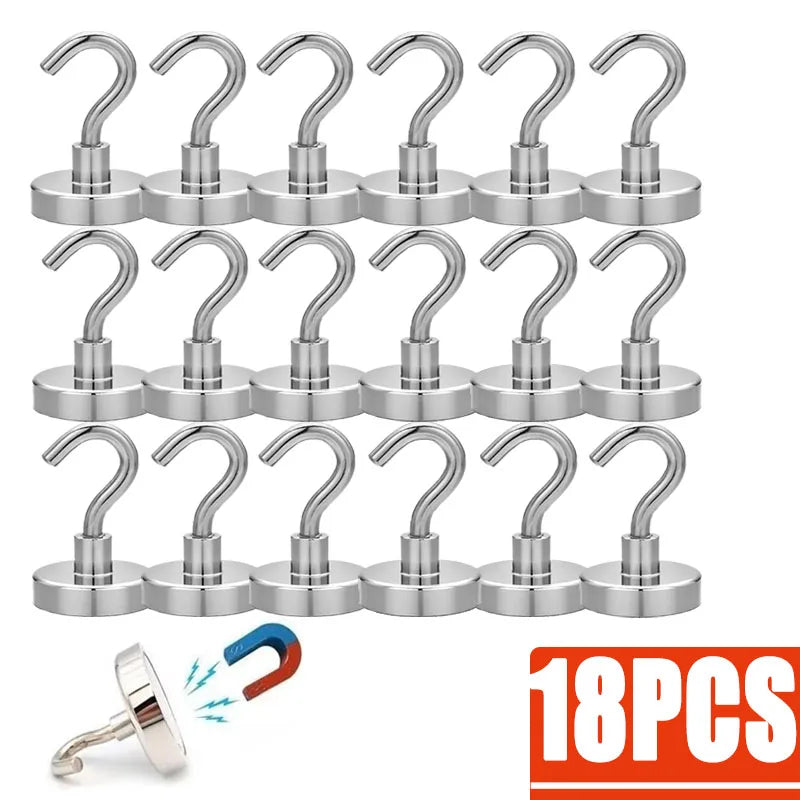 3/12/18Pcs Metal Strong Magnetic Hooks Wall-mounted Heavy Duty Magnet Hook Key Coat Hanging Hanger Home Kitchen Bathroom Storage Oasis Select 18pcs 10mm