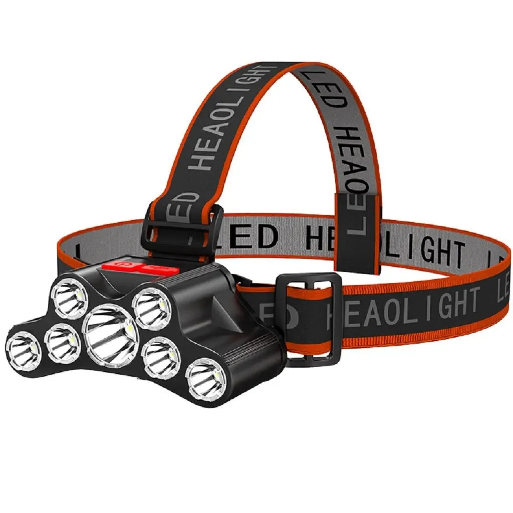 7LED Headlamp Rechargeable Waterproof Adjustable 4Modes Lightweight for Outdoor Camping Running Hiking Working Oasis Select FT26 black