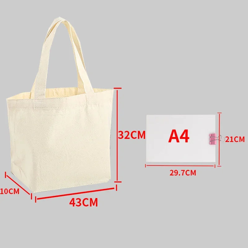 Reusable Foldable Shoulder Handbag Eco-Friendly Women Ladies Large Cotton Fabric Canvas Tote Bag For Market Shopping Bags Blank Oasis Select Beige-43x32x10cm