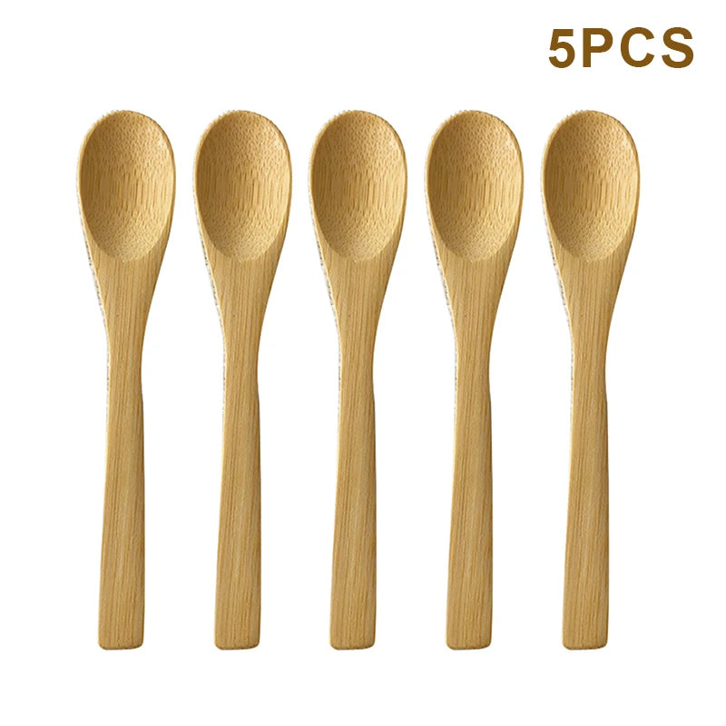 5Pcs Bamboo Wooden Teaspoons Eco-Friendly Kitchen Tableware Honey Spoon Condiment Scoop for Coffee Dessert Household Use Oasis Select A5