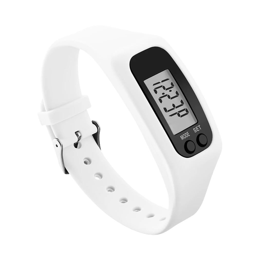 LED Pedometer Bracelet Wrist Calorie Counter 12/24H Time Display Step Counter Watch Silicone Step Tracker for Outdoor Sports Oasis Select WHITE China Mainland