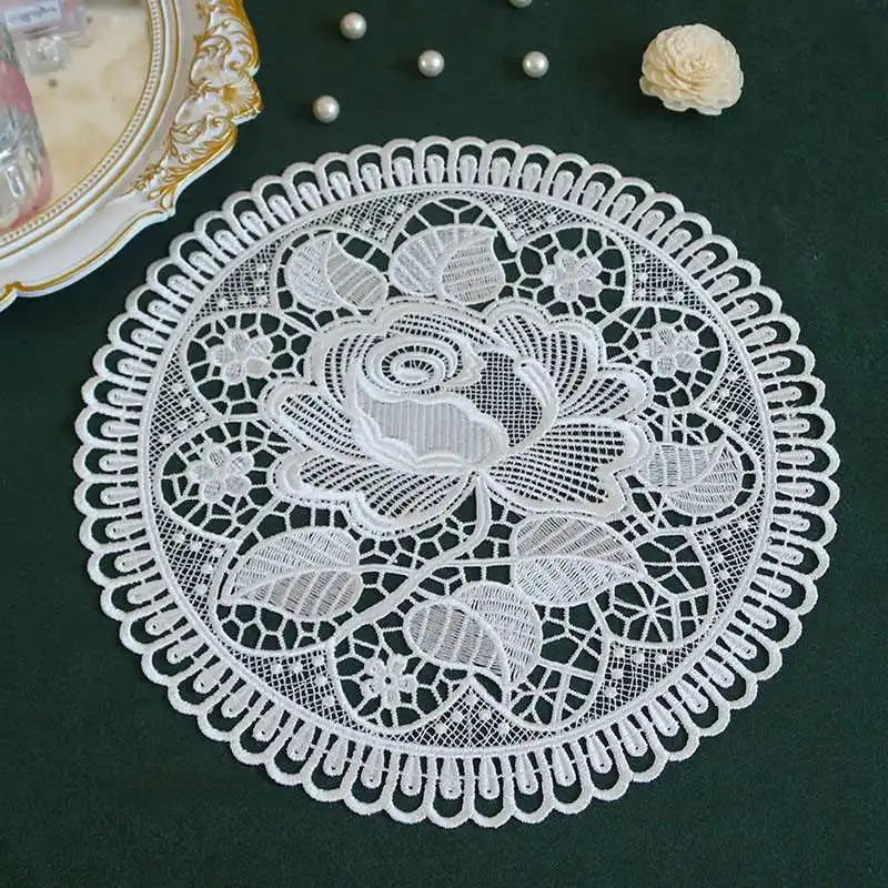 20cm Cotton Crochet Table Placemat French Embroidered Lace Coaster Cloth Coffee Mug Dining Mat Pad Wedding Banquet Home Decor Oasis Select