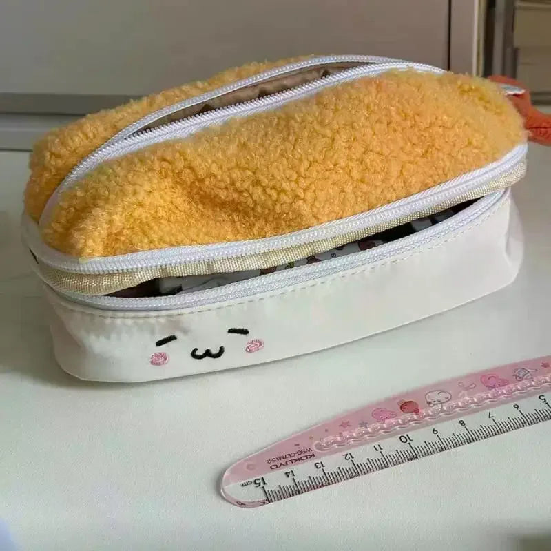 Cute Cartoon Fried Shrimp Plush Pen Bag Kawaii Large Capacity Zipper Soft Pen Case Stationery Storage Bag School Supplies Oasis Select