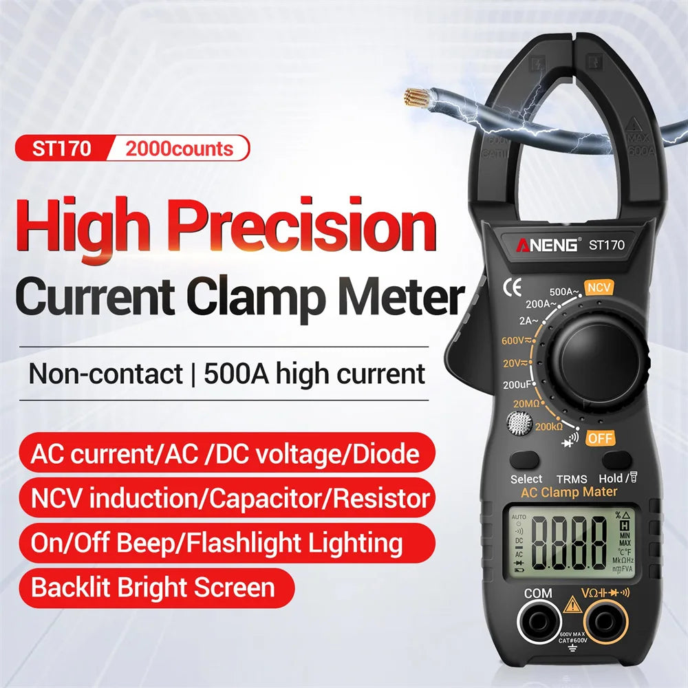 ANENG ST170 Clamp Meter Multimeter Digital Tester 1999 Counts AC/DC Voltage voltmeter Hz Capacitance NCV Ohm Diode Tester Tools Oasis Select