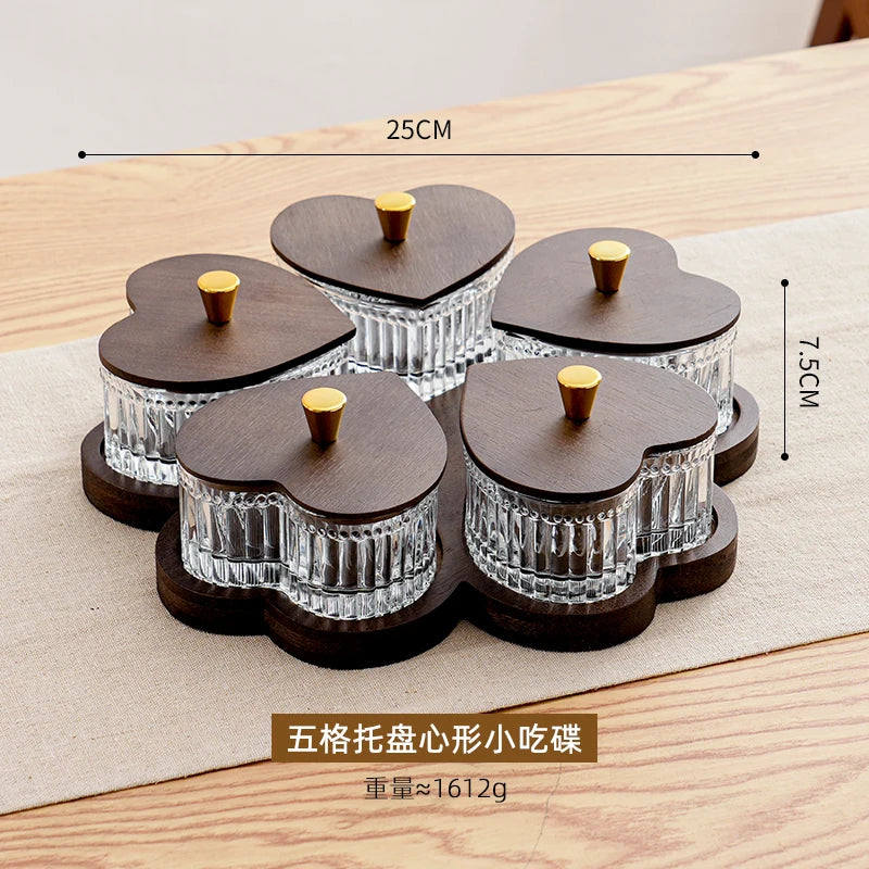 New Glass Fruit Tray Hotel Afternoon Tea Snack Tray Lead-free Glass Heart-shaped Divider Snack Tray Oasis Select 5 squares