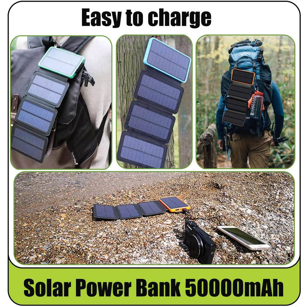 With 4 Solar Panel Wireless Charger Powerbank 50000mAh Solar Power Bank for iPhone 15 Huawei Xiaomi Samsung Poverbank Oasis Select