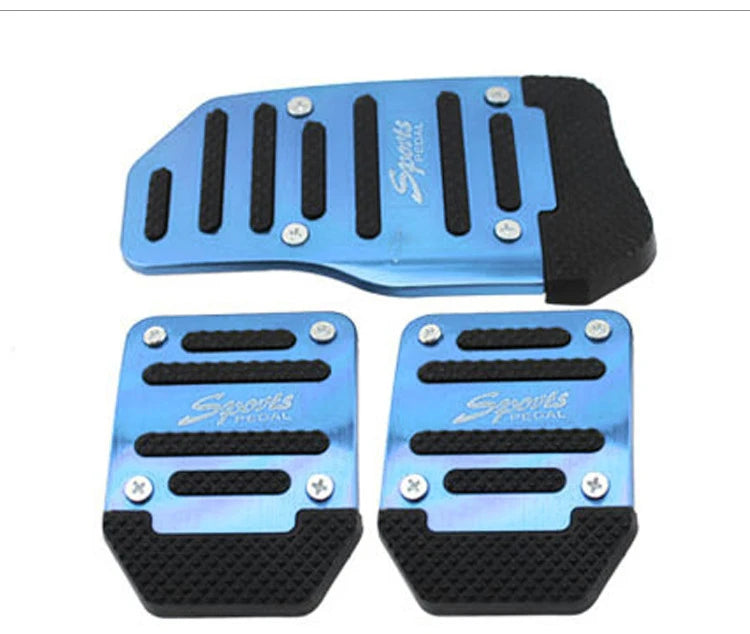 Universal Car Pedal Cover Aluminum Automatic Transmission Brake Fuel Gas Foot Pad Set Kit Pedals Red Blue Silver Non-Slip Tools Oasis Select Manual Blue Set