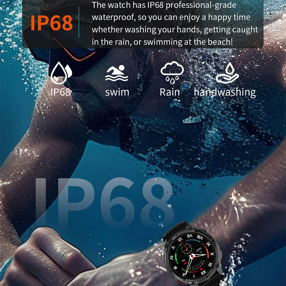 Smartwatch 1.7-inch 1100mAh Battery Outdoor Smart Watch Men Women LED Flashlight BT Call Sport Compass Health Monitor Waterproof Oasis Select