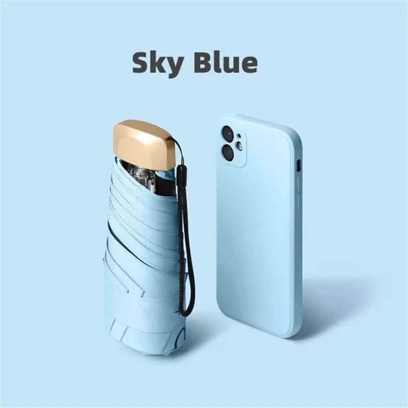 55% Off Mini Sun Umbrella Small Pocket Rain Umbrella Vinyl Folding UV Ultraviolet Protection Sun Shade Pocket Parasol Capsule Oasis Select Lake Blue 6K iron