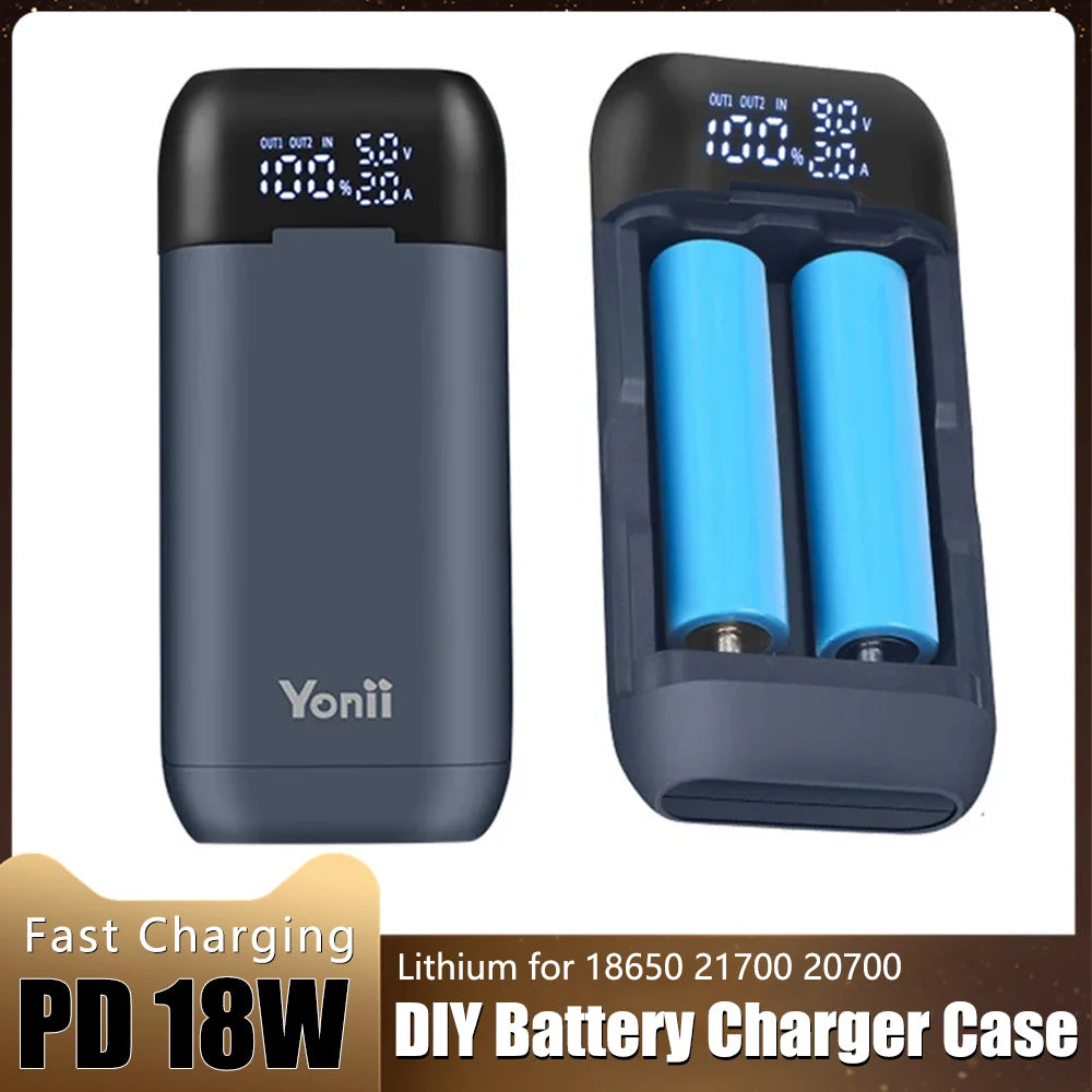 Battery Charger Case 18650 21700 20700 Rechargable Lithium Li-ion Batteries DIY Power Bank Portable Charger QC3.0 Fast Charging Oasis Select