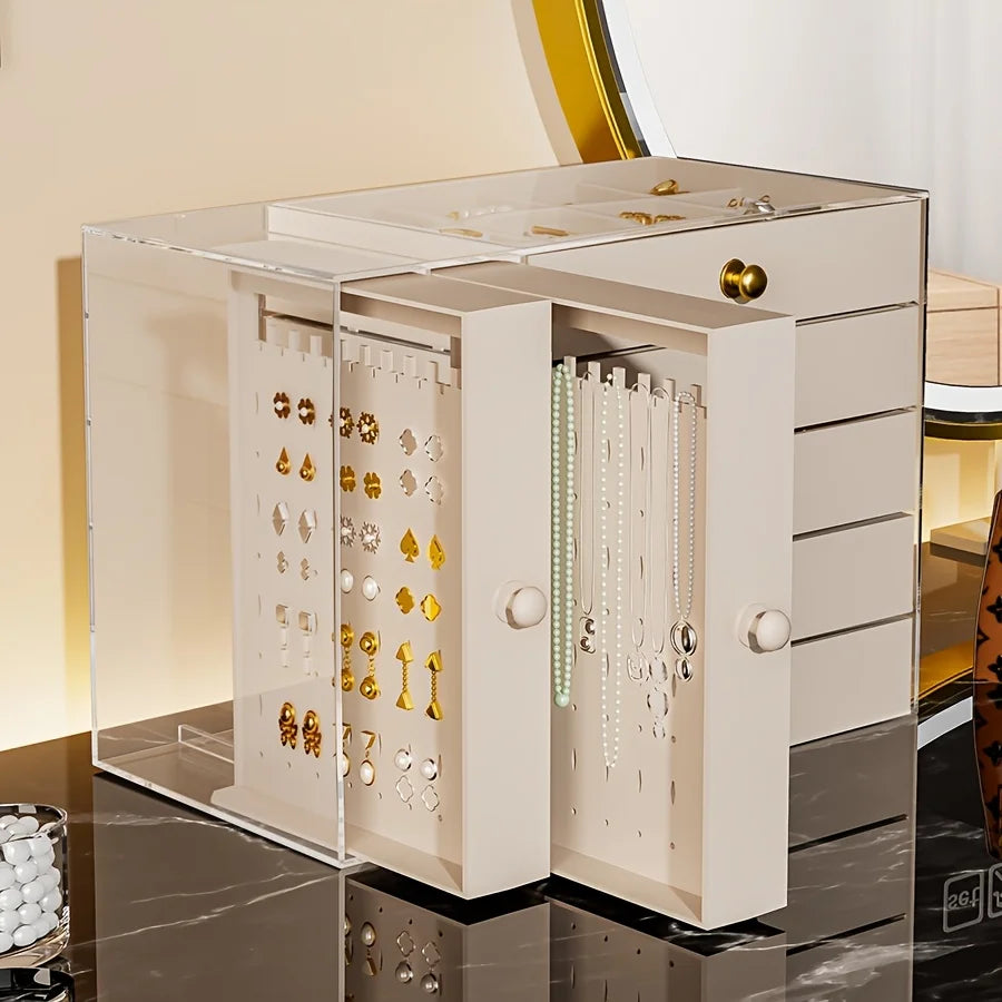 7Layer Flannel Transparent Jewelry Box High Capacity Drawer Organizers Earring Necklace Ring Storage Portable Storage Box Gifts Oasis Select