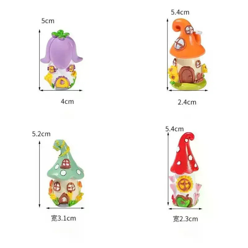 Creative Desktop Craft Ornaments in Mini Fairy Castle Design, Set of 4 Resin Figurines for Micro Landscape Oasis Select