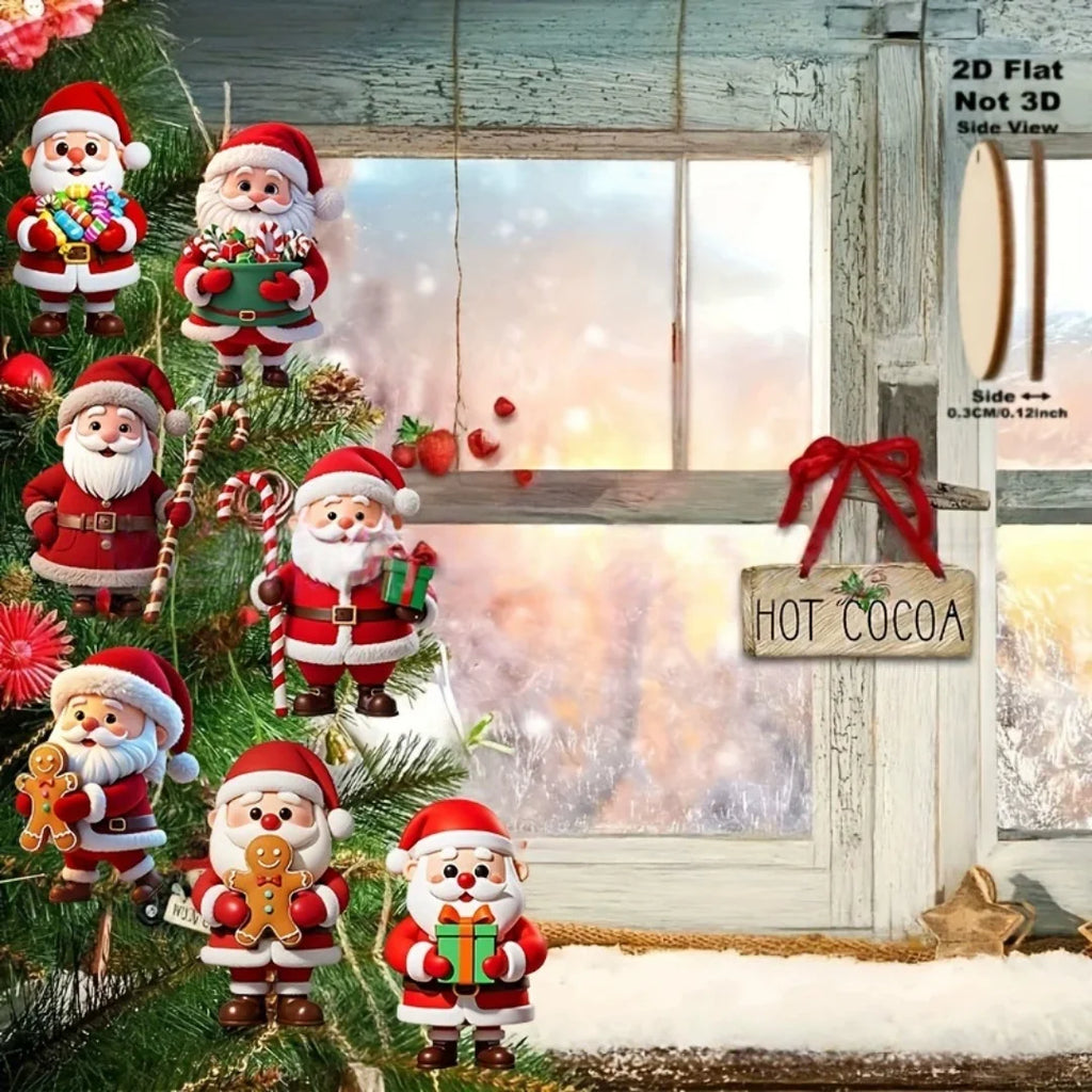 10pcs Christmas Wooden Santa Claus Ornaments Xmas Tree Hanging Pendants Christmas Tree Decoration Home Kids Gift New Year Oasis Select