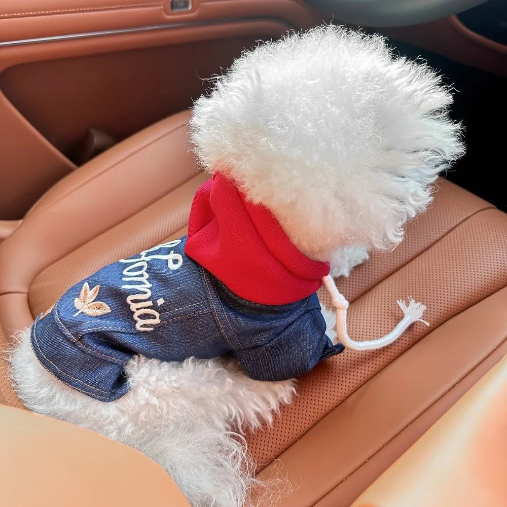 Fashion Letter Embroider Pet Denim Hoodie Comfortable with Drawstring Dog Jean Jacket Windproof Pet Cowboy Outfit Spring Autumn Oasis Select