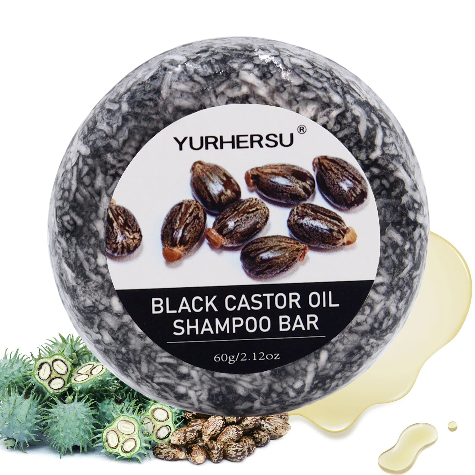 60g Black Castor Shampoo Bar 2-in-1 Shampoo and Conditioner, made with castor extract, nourishes and cares for all hair types. Oasis Select
