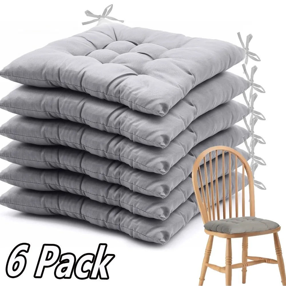 6-Pack Thick Square Chair Cushions, Soft Fiber Seat Pads with Ties for Rocking Dining Chairs, All-Season Indoor & Outdoor Use Oasis Select