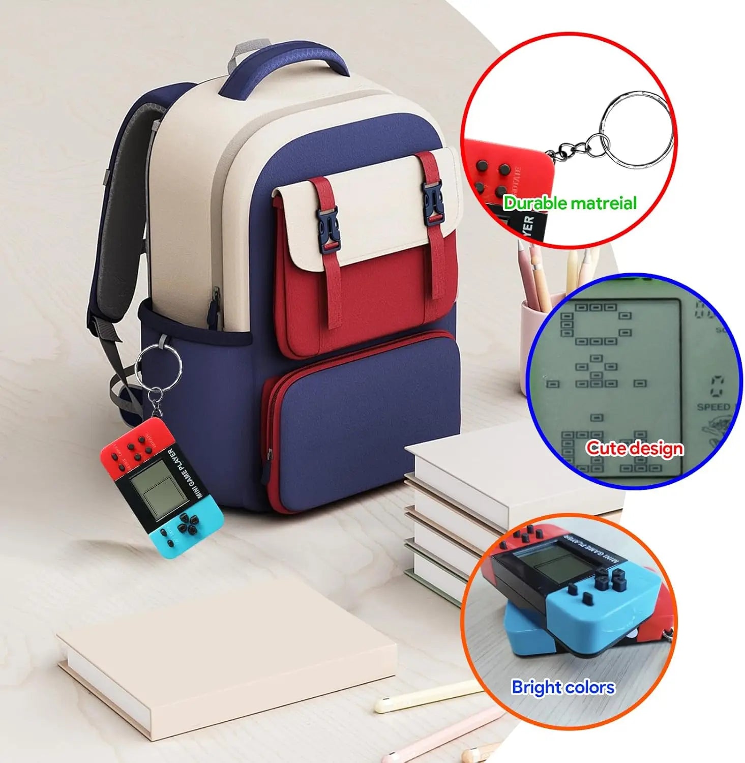 Mini Retro Tetris Game Console Keychain Classic Handheld Video Game Player with Key Ring Portable Pocket Toy for Adults Kids Oasis Select