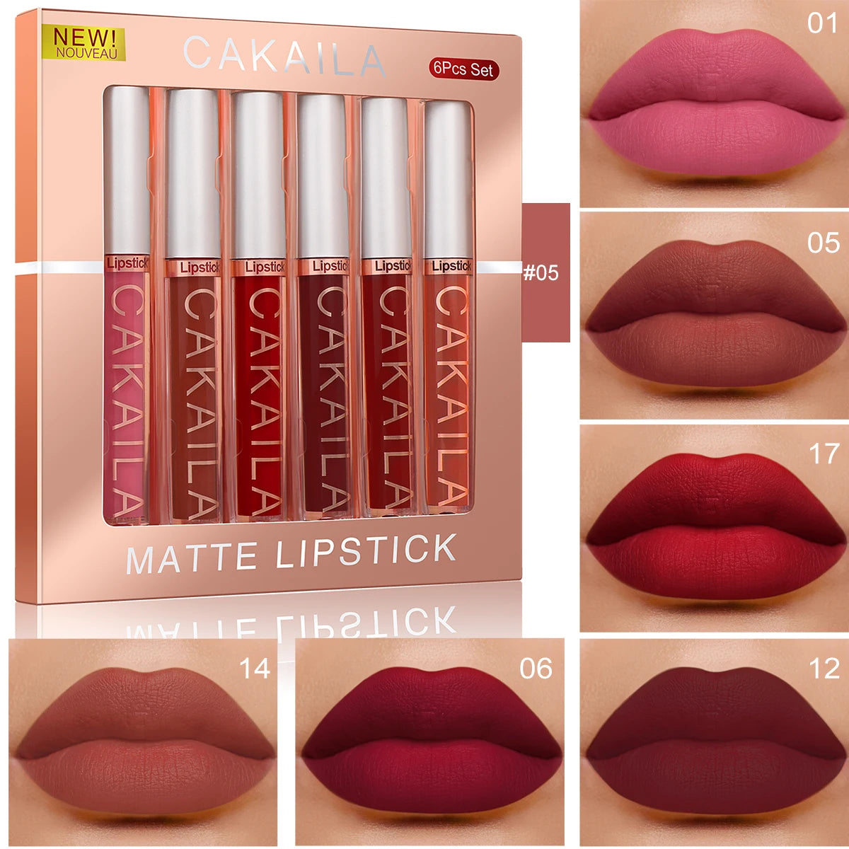 Matte Lip Gloss 6pc/set: Waterproof Lipstick Highly Pigmente Non-Stick Cup, Fiery Red Nude, Y2K Christmas Valentine's Day Gifts Oasis Select 05