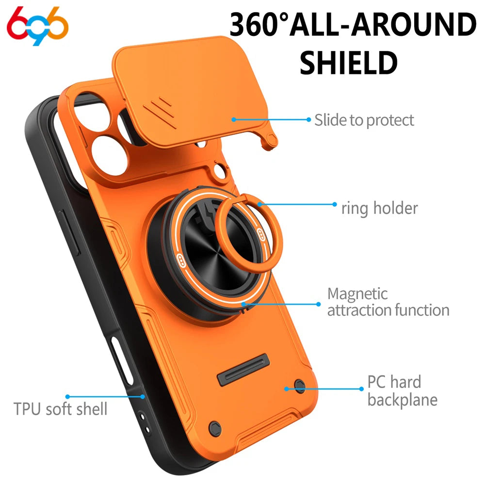 Drop-proof Case For IPhone 17/16 Pro/17 Pro Max Sliding Camera Lens Protector Magnetic Suction Car Ring Holder Hybrid Cover Oasis Select
