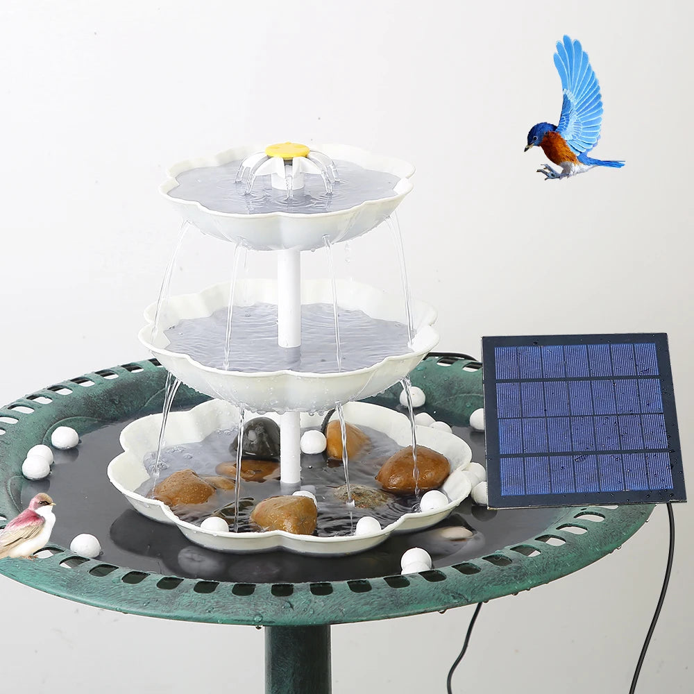 3 Tiered Bird Bath with 3W Solar Pump, DIY Solar Fountain Detachable and Suitable for Bird Bath, Garden Decoration Oasis Select white